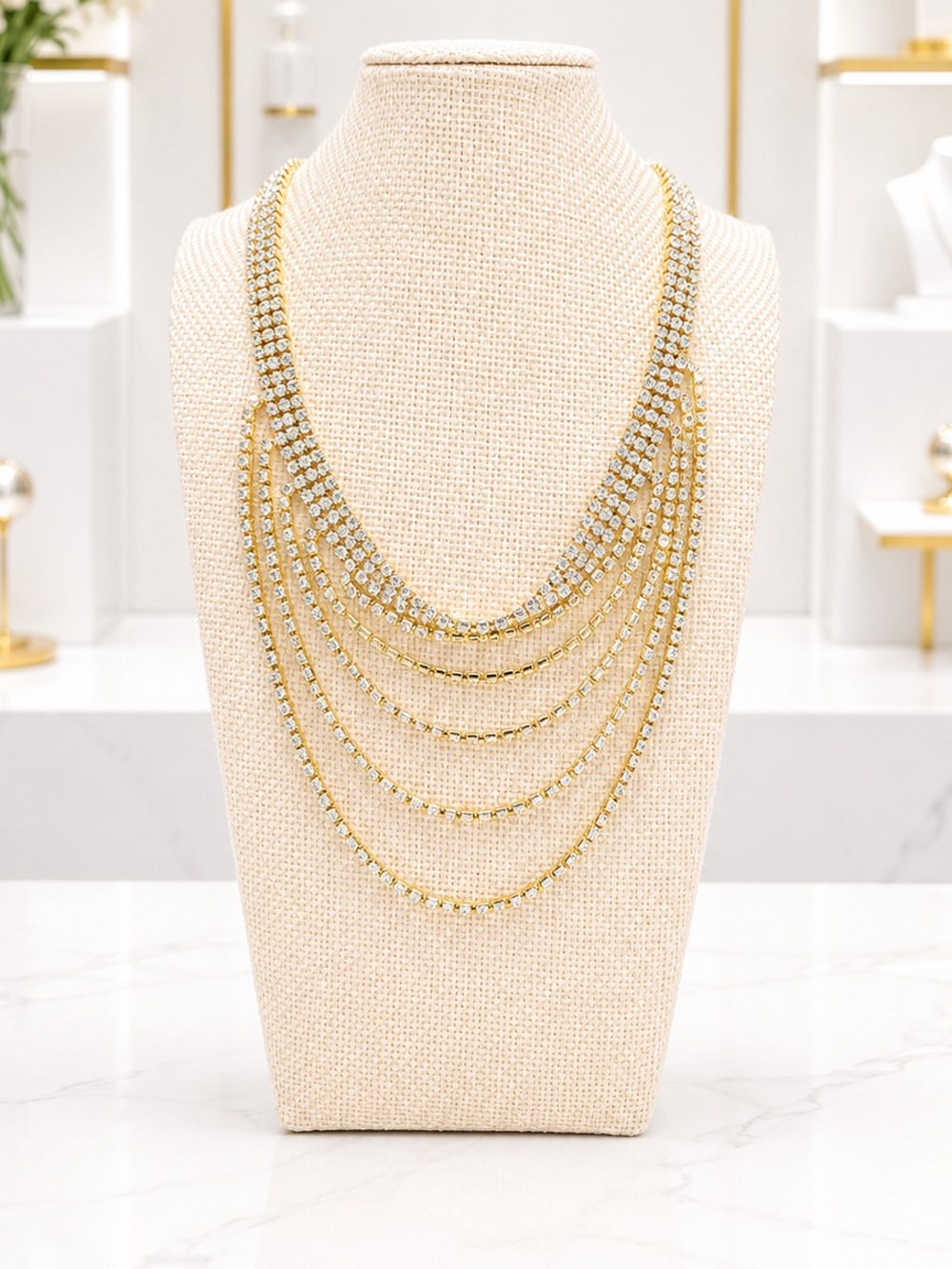 Drape Waterfall Style Fashion Necklace-New